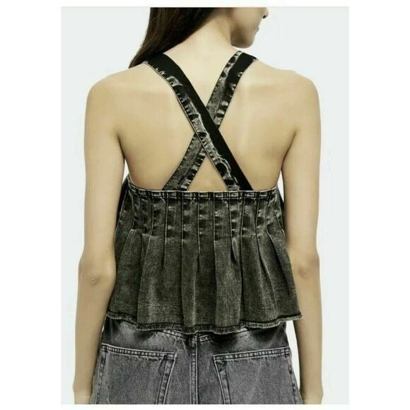Free People Women's Marina Sleeveless Denim Cropped Tank Top Black S, $96 NWT - Picture 3 of 4